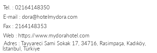 Hotel My Dora telefon numaralar, faks, e-mail, posta adresi ve iletiim bilgileri